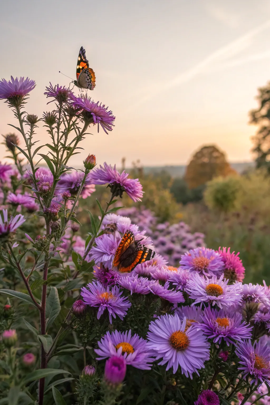 1 aster a realistic garden scene featuring clust