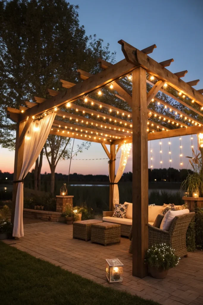 10 a glowing evening scene with a pergola with i