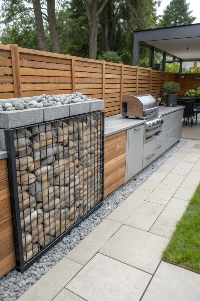10 gabion stone fence with wood mix show a moder