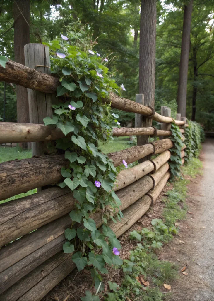 10 log fence with twisted vines generate a reali