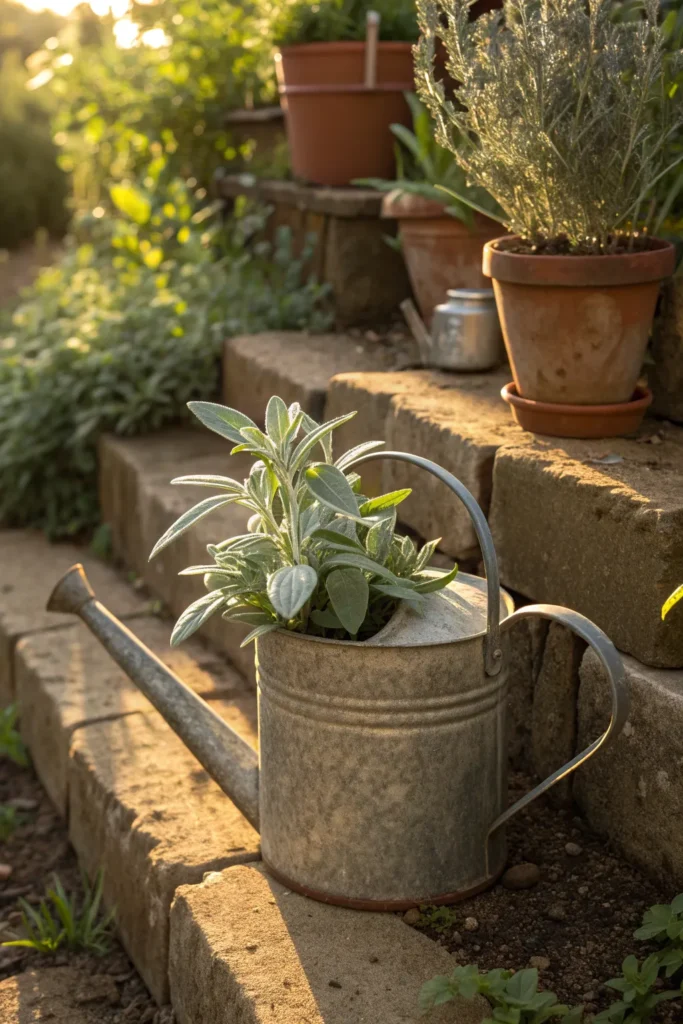 10 sage in a tin watering can an old galvanize