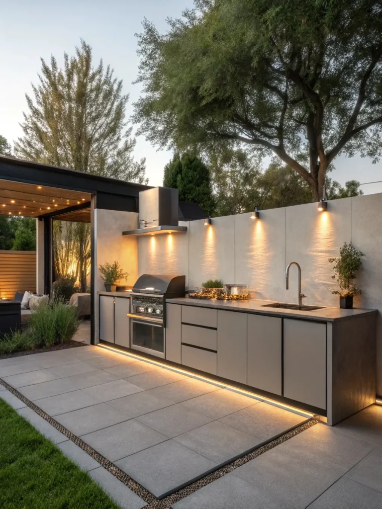 10realistic photo of a modern outdoor kitchen feat