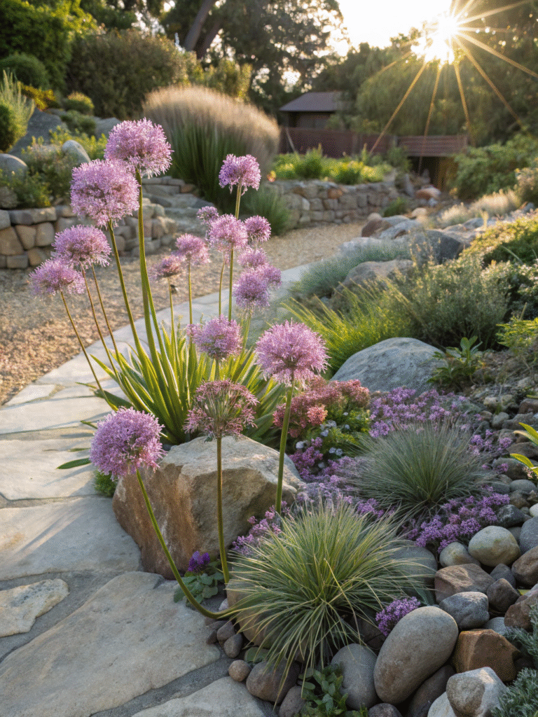10realistic photo of an exotic rock garden featuri