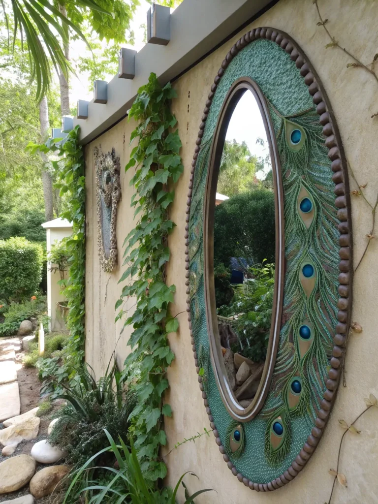11 an oval mirror with peacock feather mosaic det