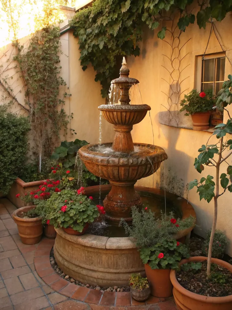 11 classic tiered terracotta fountain in a small