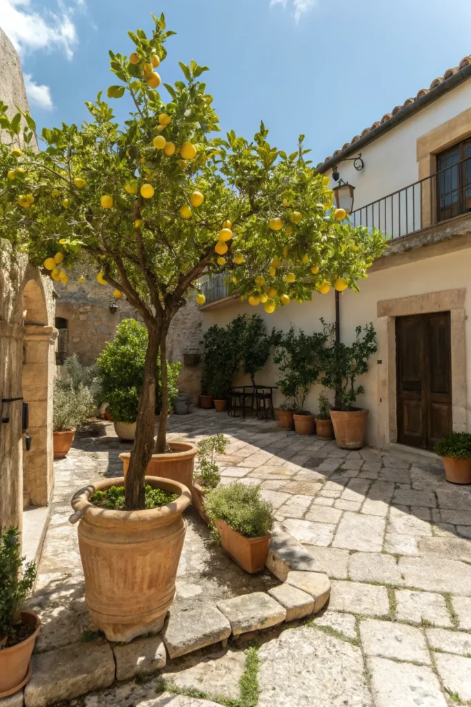 11 lemon tree a sunlit courtyard with a lemon