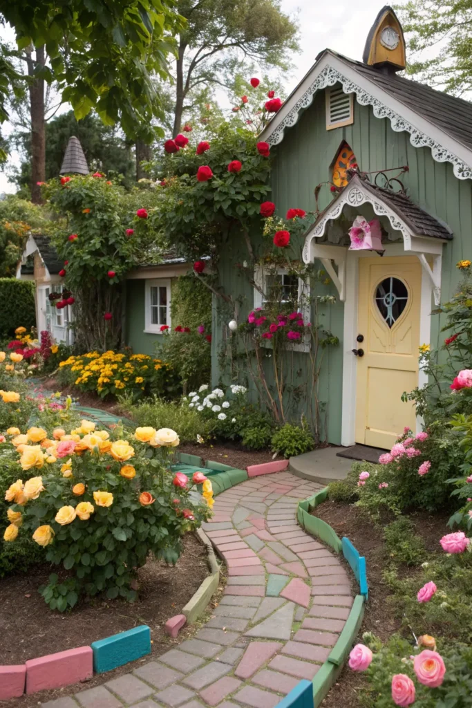 11 whimsical front garden with vibrant roses cot