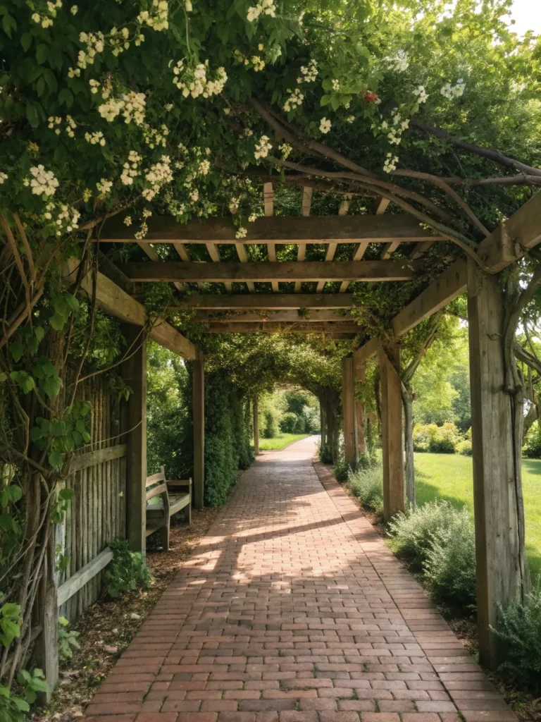 11 wooden pergola draped in green vines and hangi