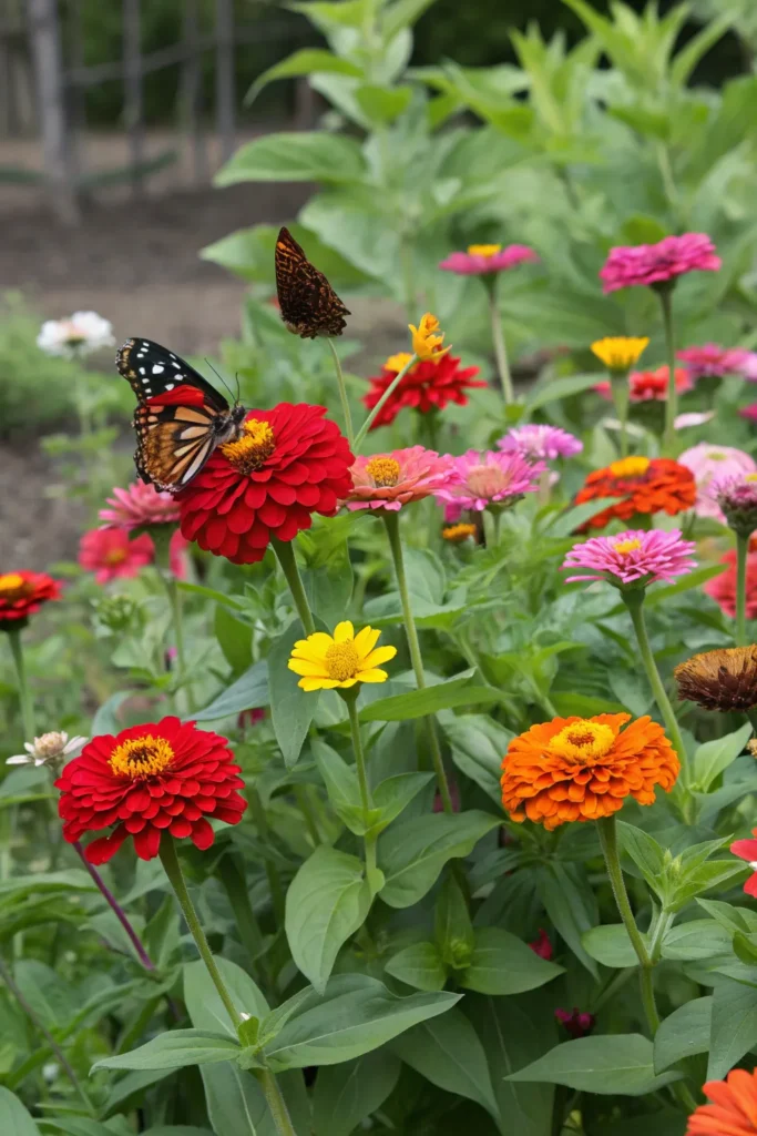 11 zinnia mixed zinnias in bold red orange pin