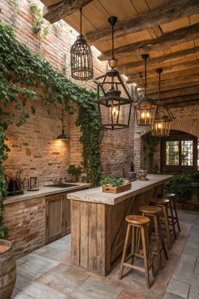 12 aged brick and wood kitchen create a rustic k