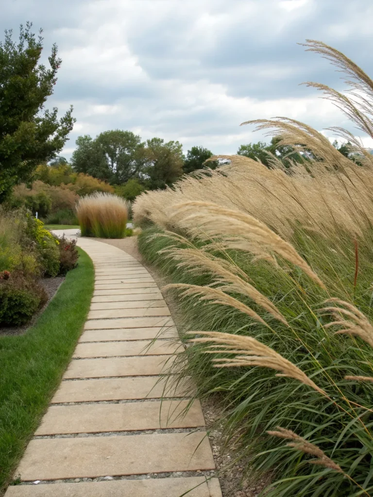 12 entrance walkway lined with tall swaying orna