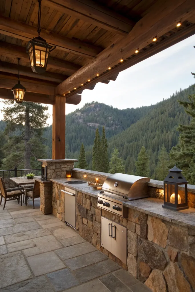 12 mountain retreat lodge style outdoor kitchen