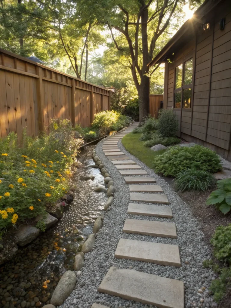 12 narrow gravel courtyard path with stepping sto