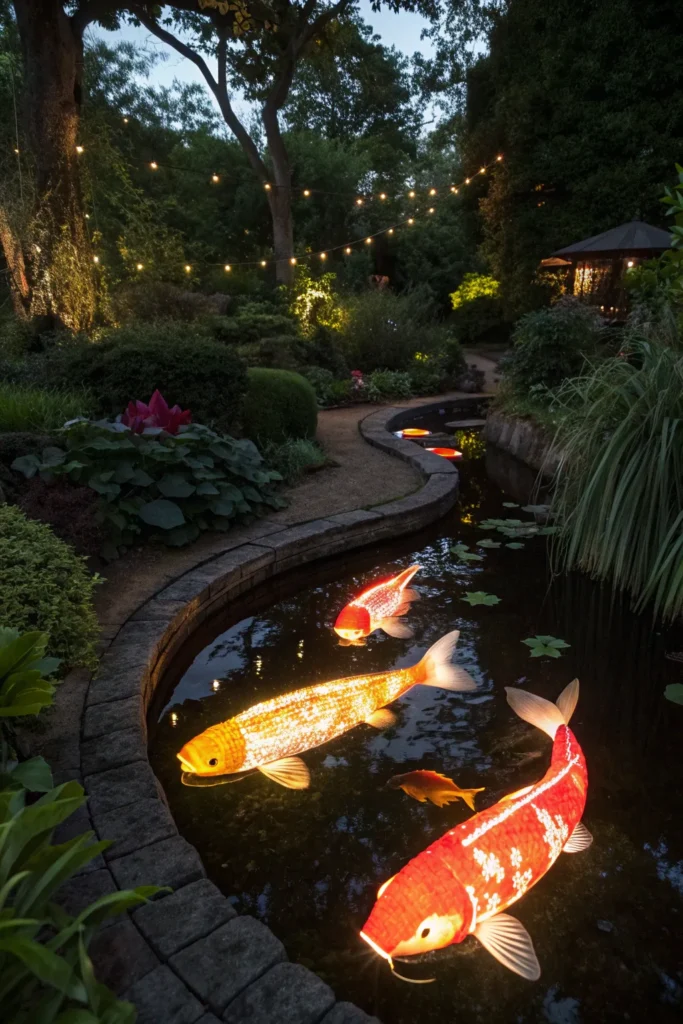 12 neon fish decorations glowing under the water