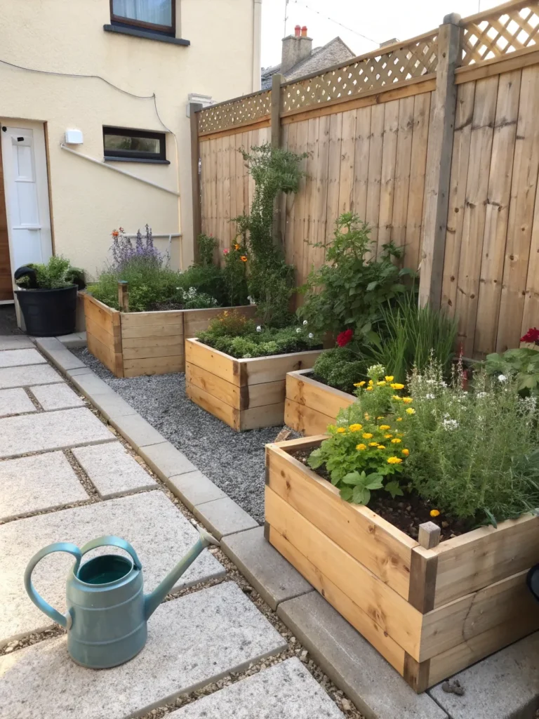 12 small courtyard garden with raised wooden plan