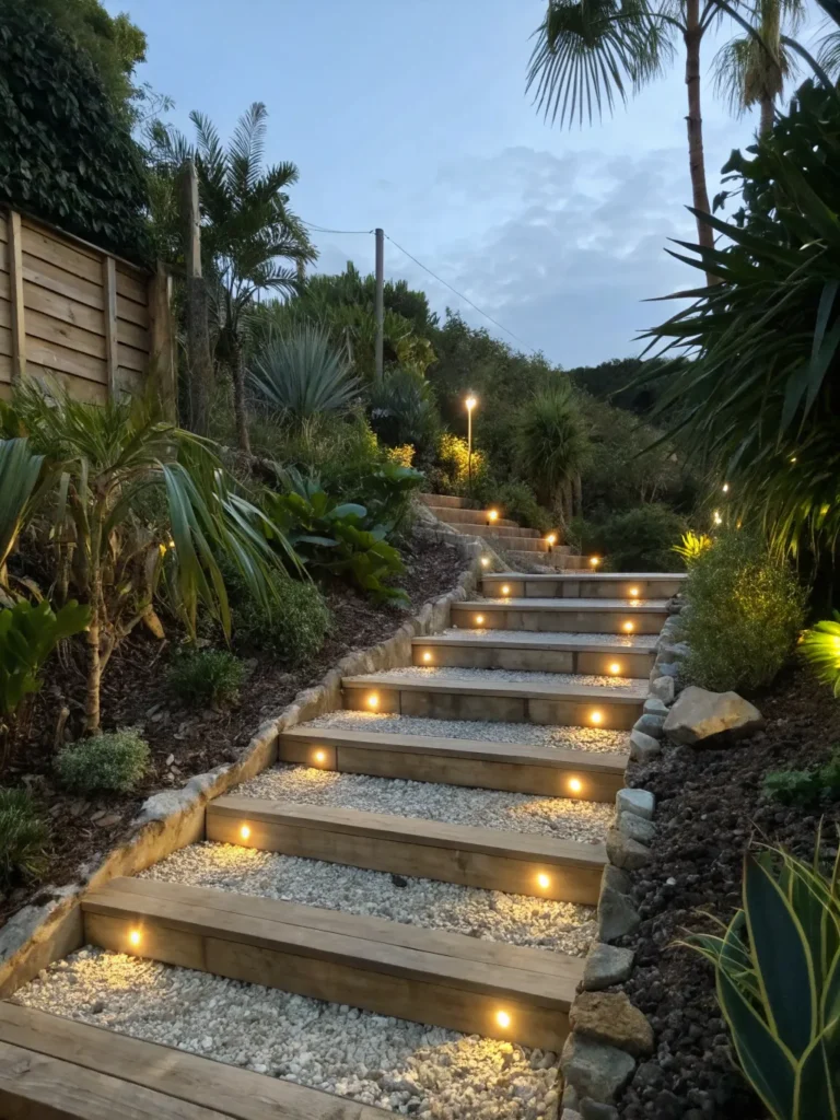 12sloped garden with modern sleeper steps integra