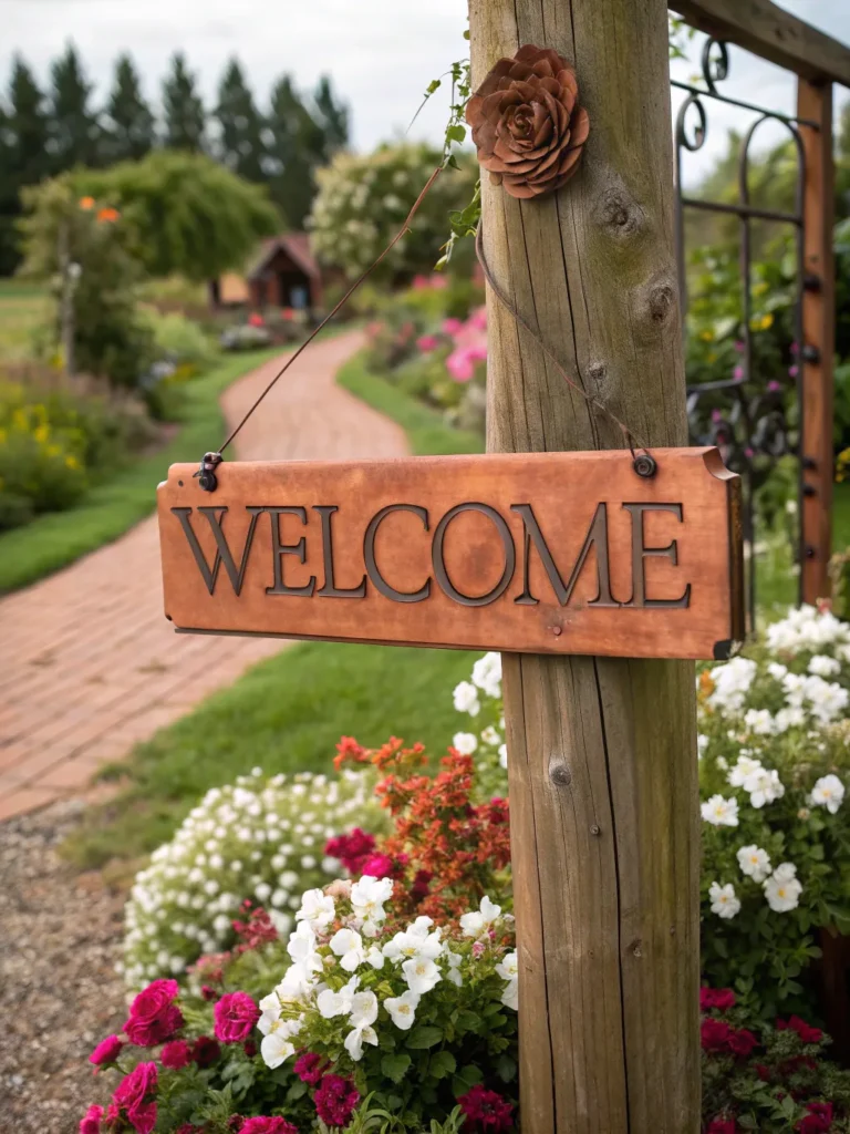 13 copper garden sign engraved with welcome mo