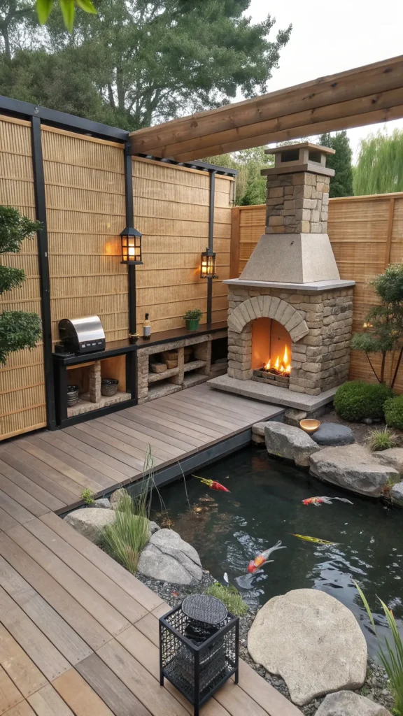13 japanese inspired outdoor kitchen with koi po