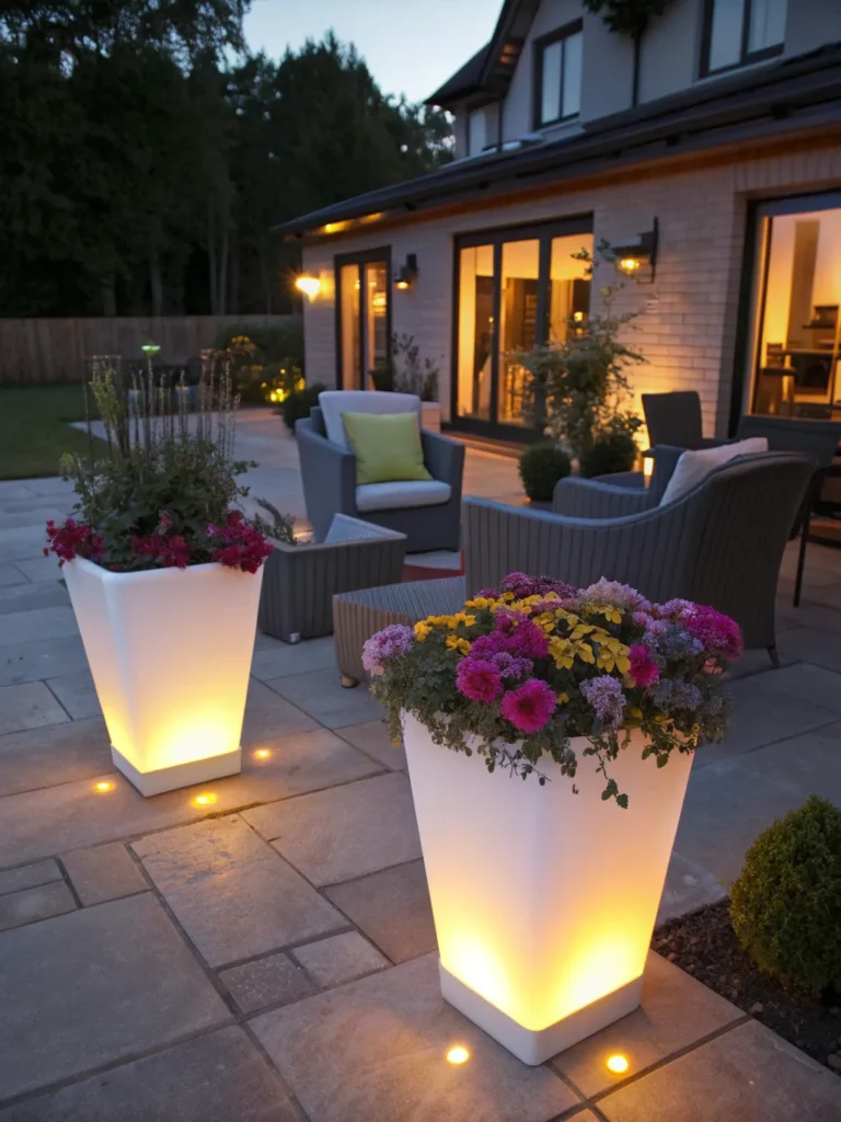 13 modern patio with glowing led planters contain