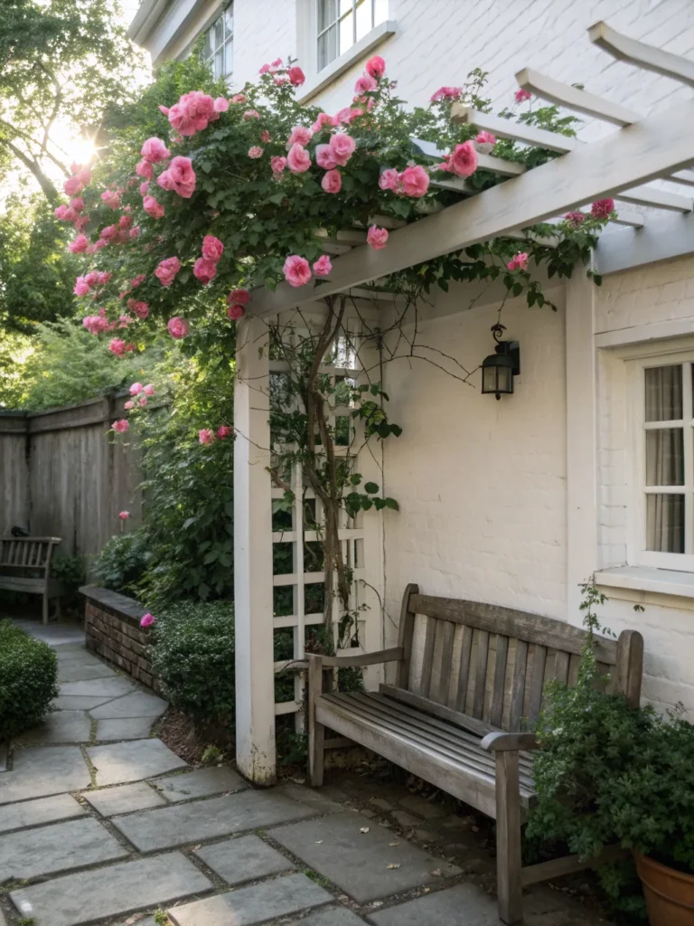 13 small courtyard garden with a white trellis co