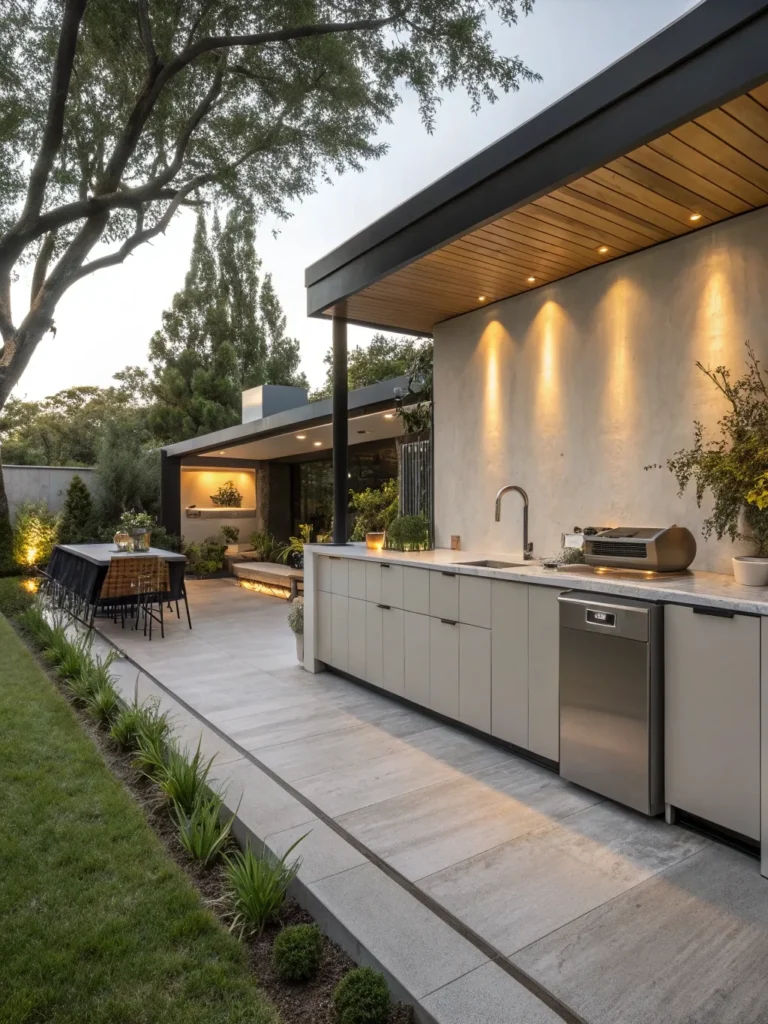 13realistic photo of a modern outdoor kitchen feat