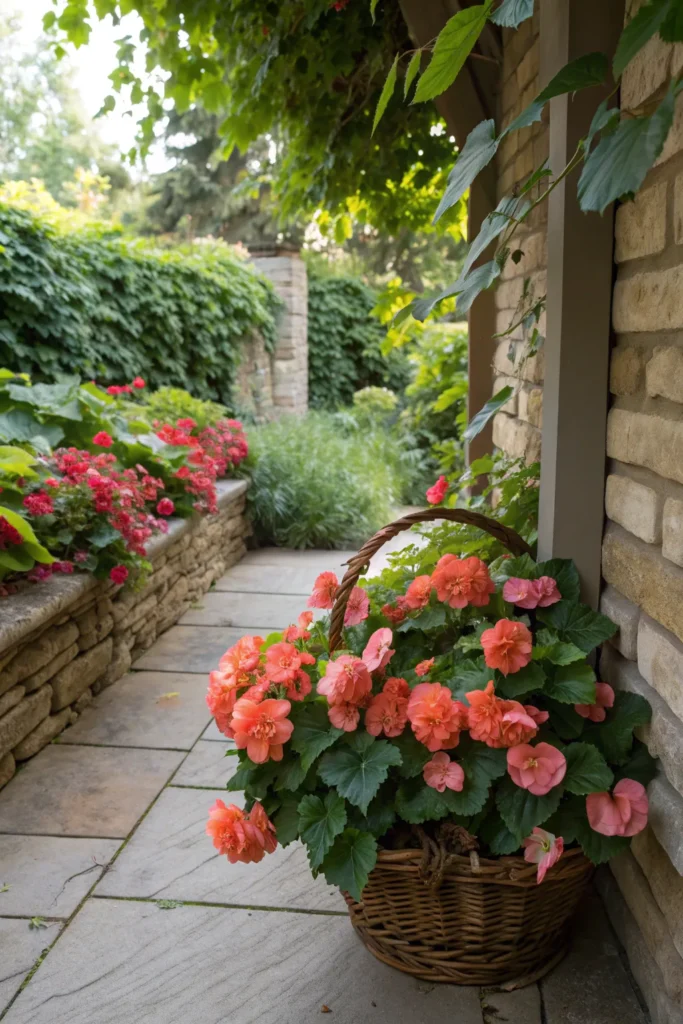 14 begonia a shaded corner with a basket of vibr