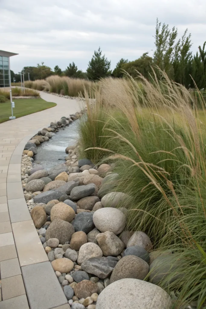 14 mixed river stones and decorative grasses a