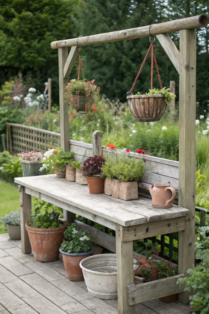 14 rustic bench with hanging bar potting bench id