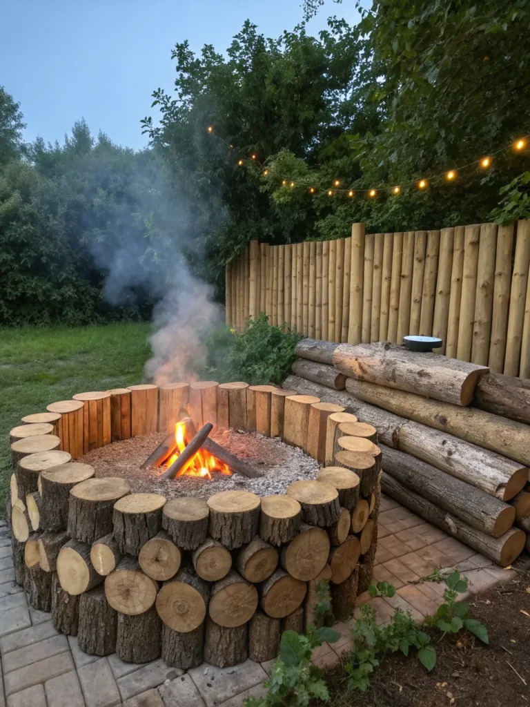 14 rustic log border natural fire pit ideas