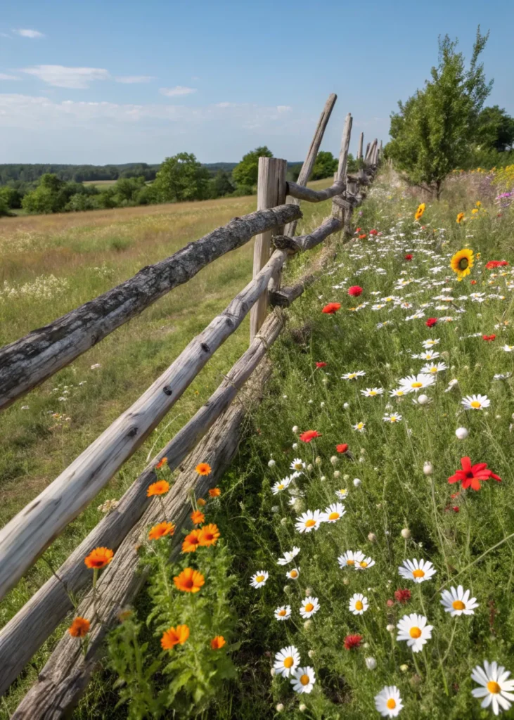 14 split rail fence with wildflowers create a re