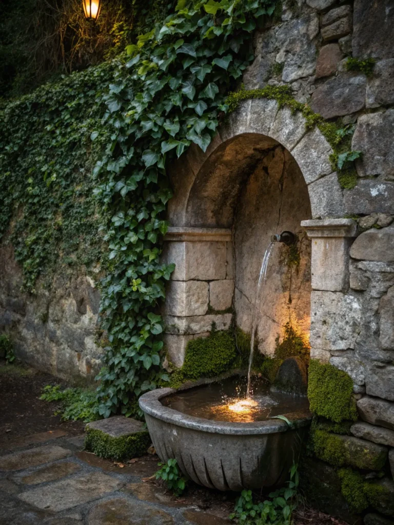 14 stone wall with an arched recessed niche where