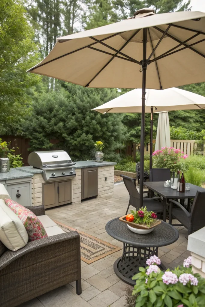 14 umbrella shaded bbq nook patio bbq area ideas