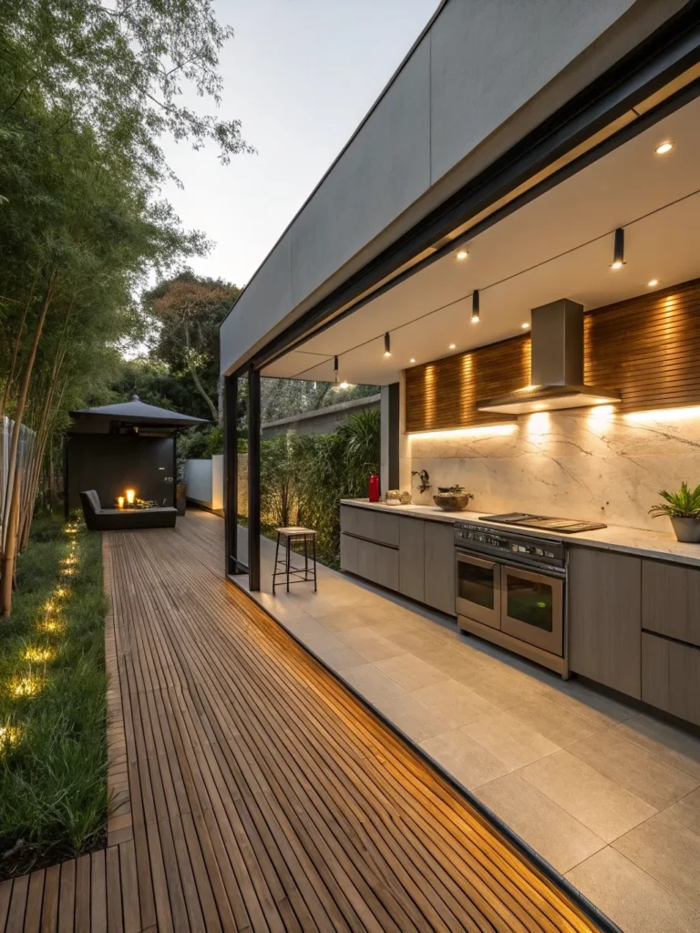 14realistic photo of a modern outdoor kitchen feat