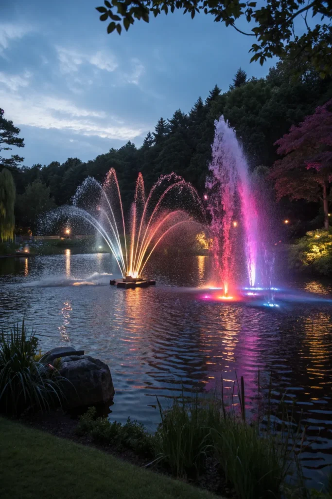 15 led lighted pond fountain a pond lit with a d