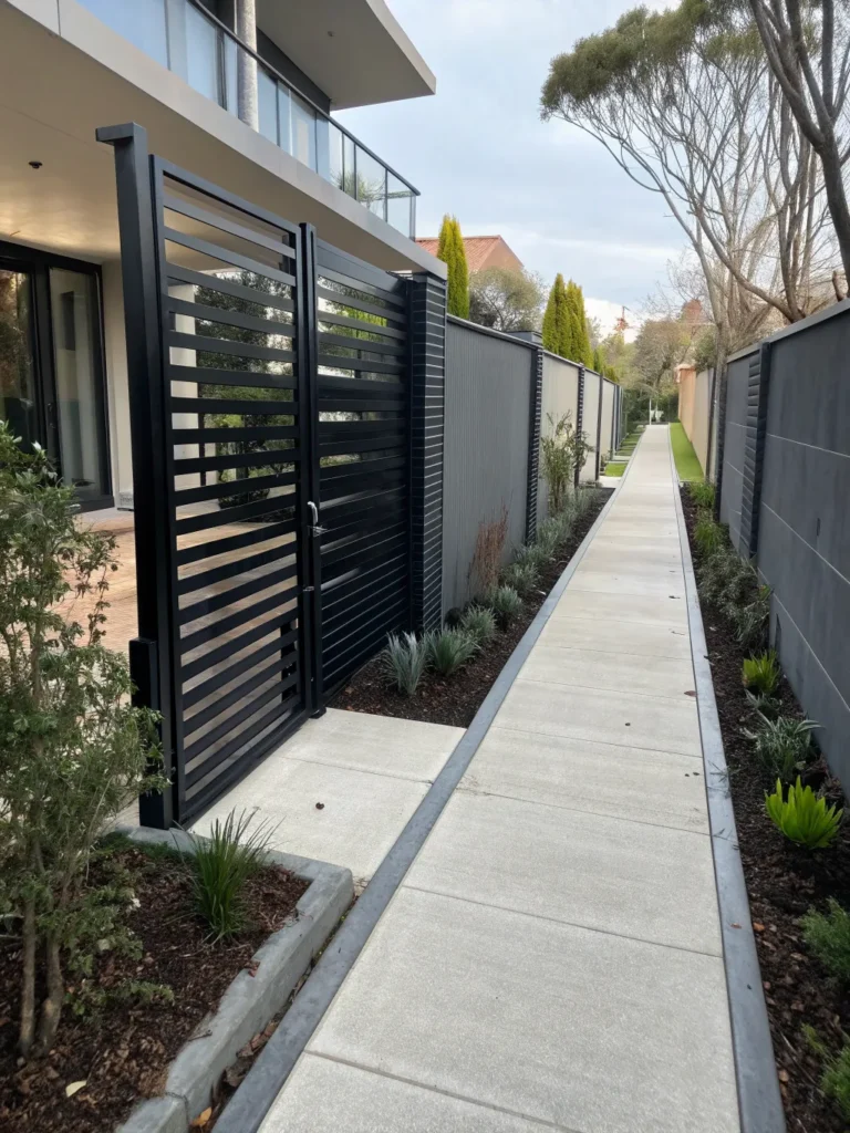 15 sleek black metal garden gate with horizontal