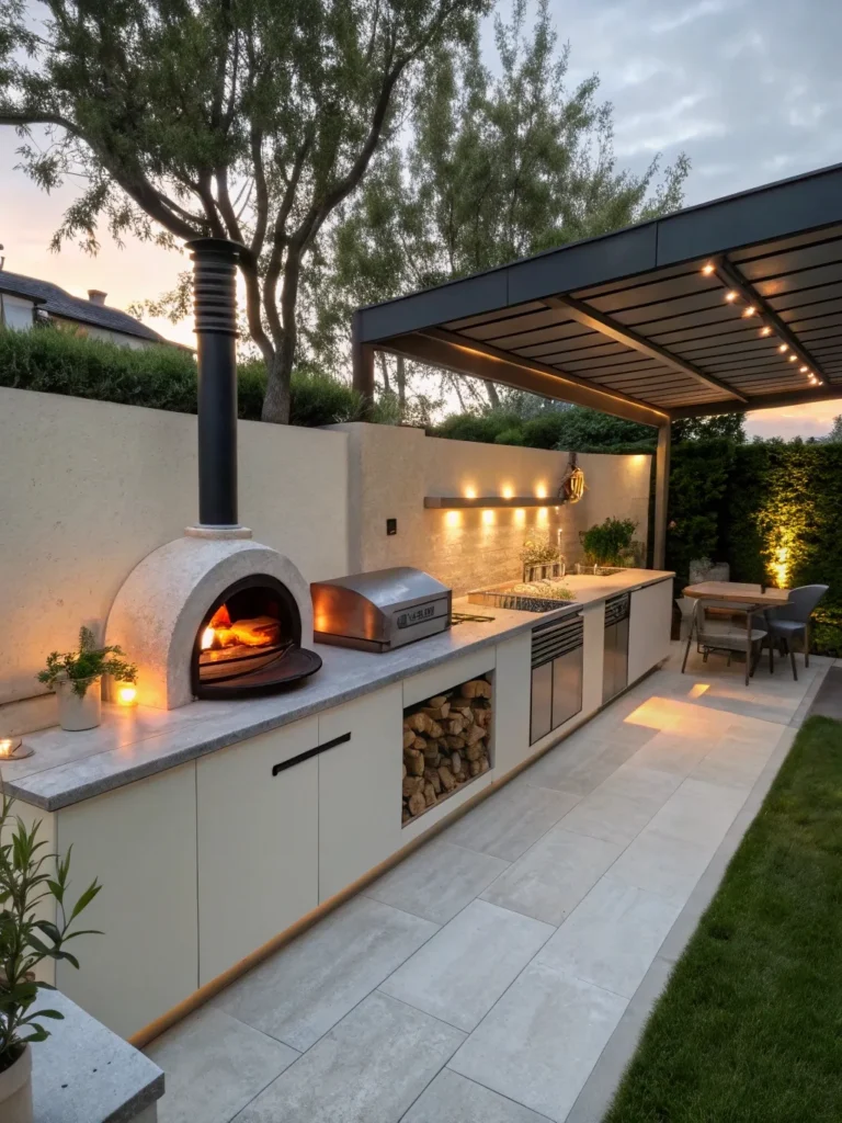 15realistic photo of a modern outdoor kitchen feat