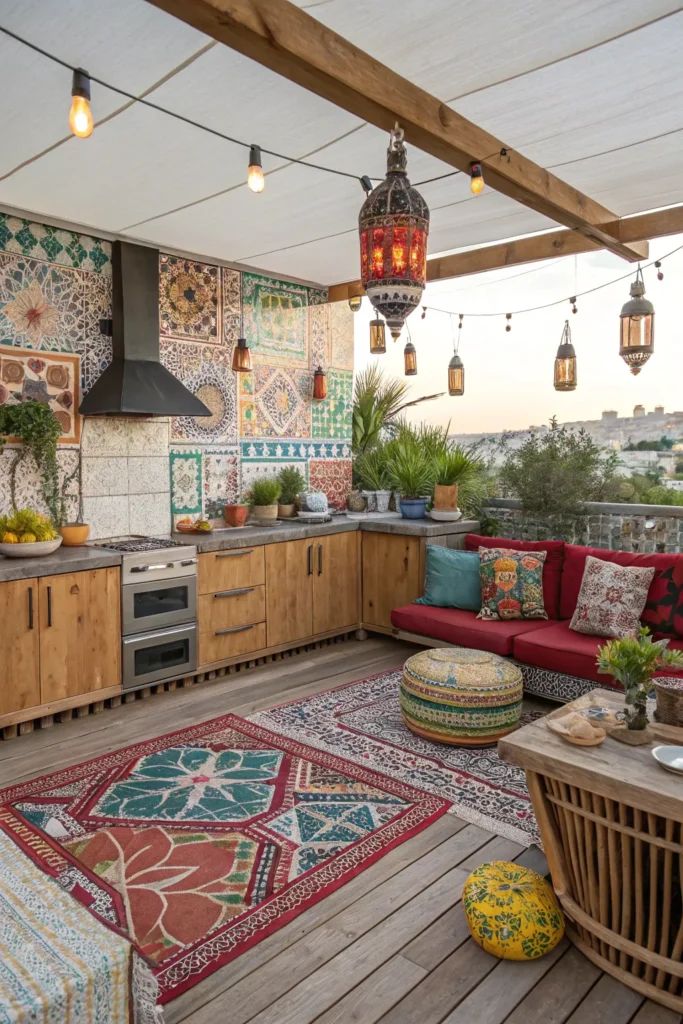 16 boho moroccan vibes deck kitchen with colorfu