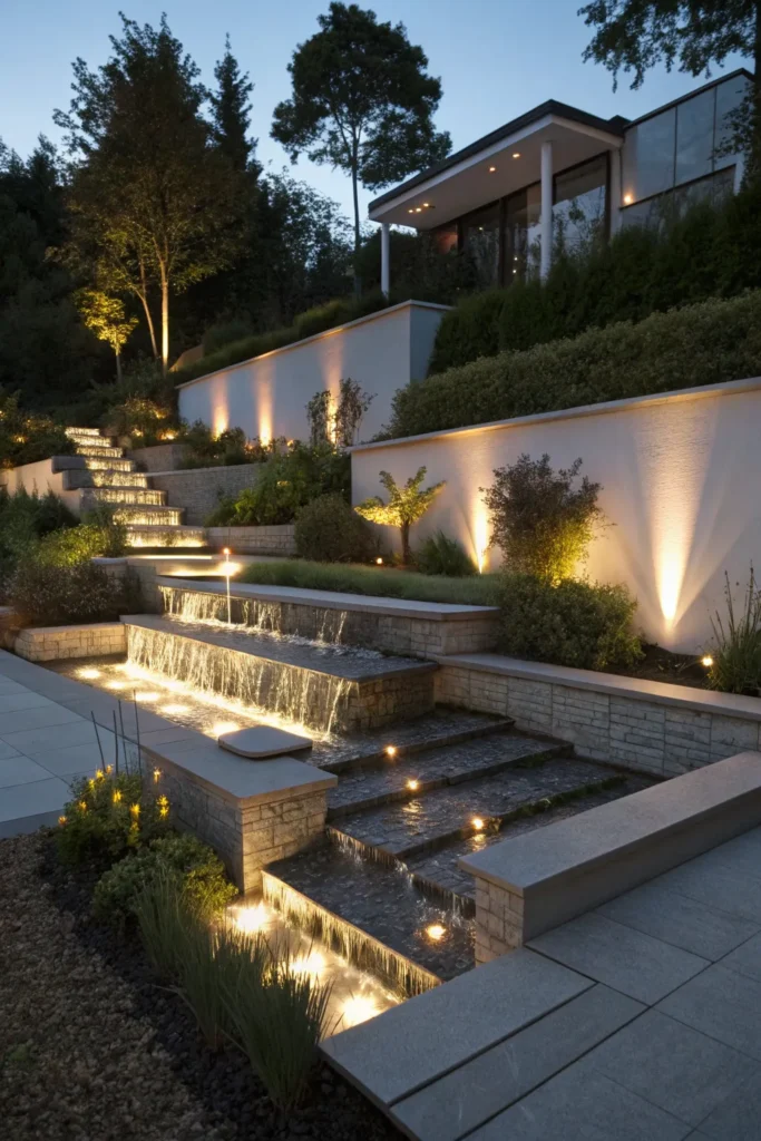 16 contemporary garden with sleek cascading stre