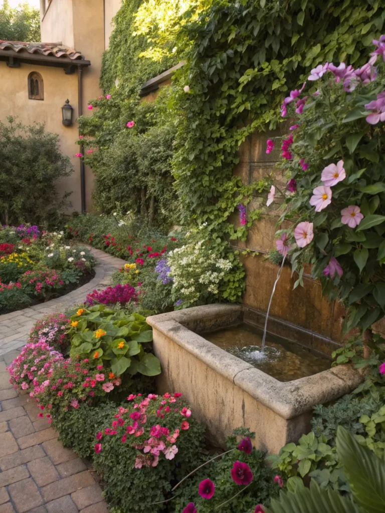 16 dense flower bed in a courtyard with a hidden