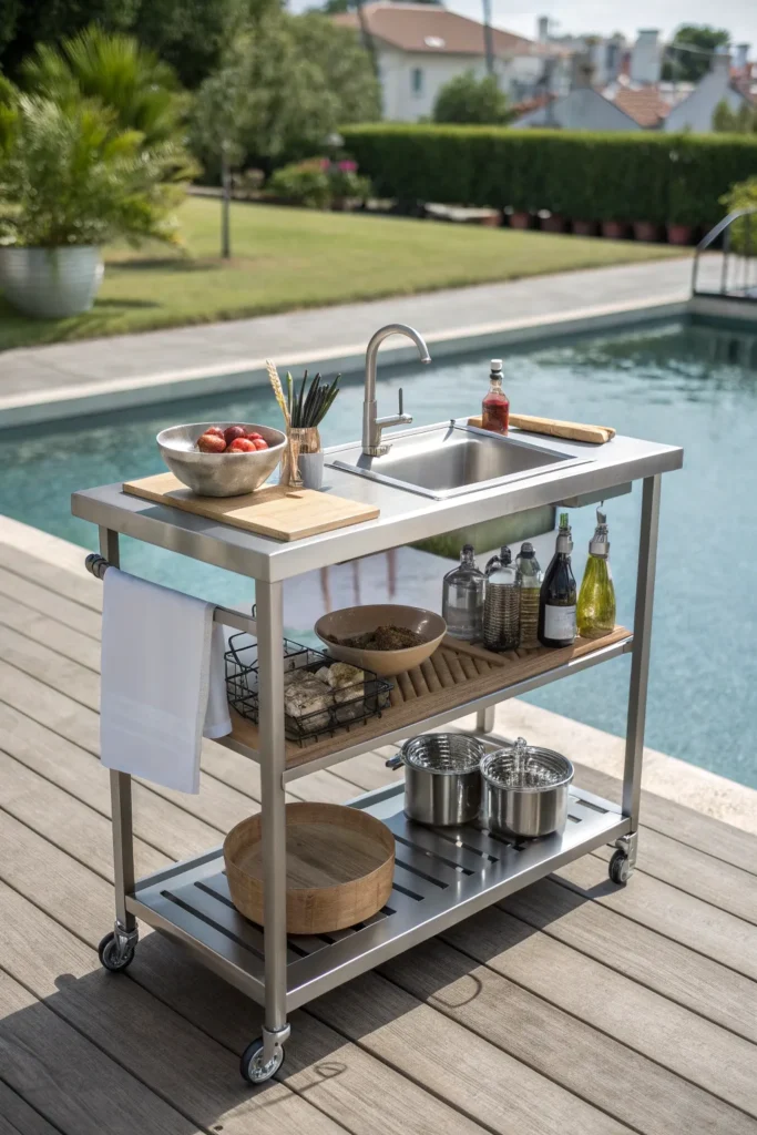 16 royal gourmet double shelf movable table with