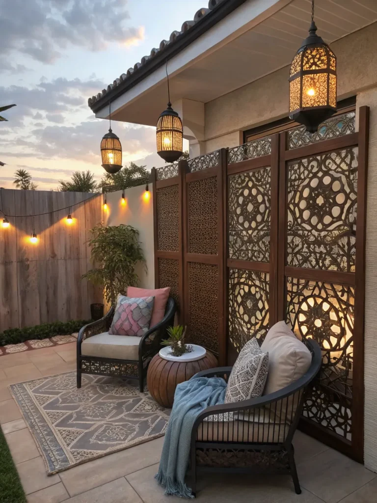 16decorative sleeper walls enclosing a patio arti