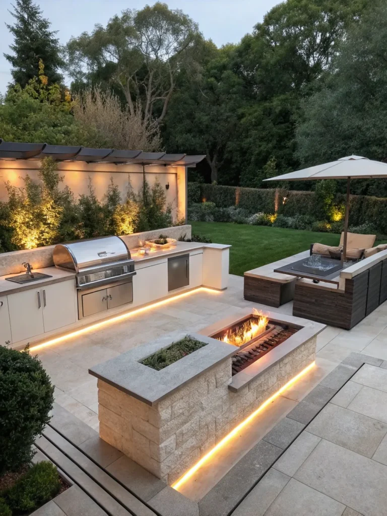 16realistic photo of a modern outdoor kitchen feat