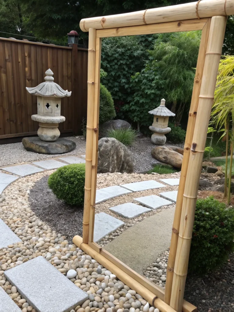 17 a mirror framed with natural bamboo poles pla