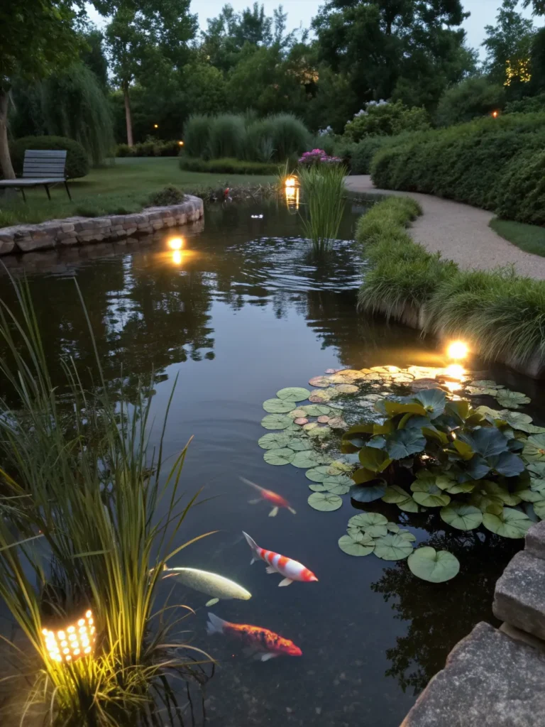 17 a tranquil garden pond with submerged led ligh