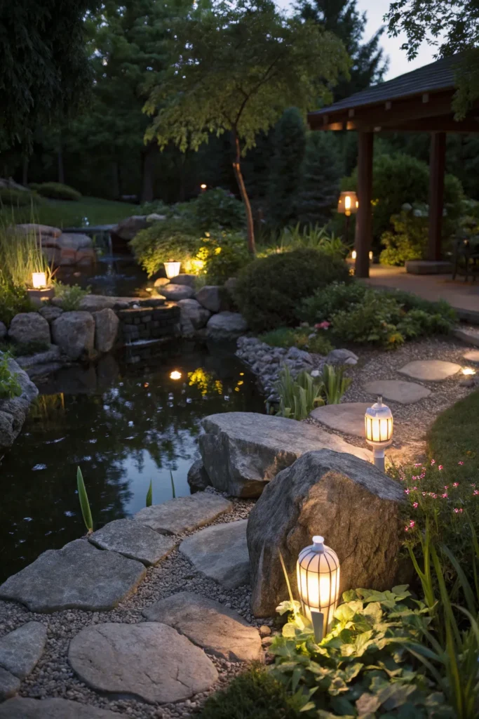 17 ambient rock lights subtly illuminating the p