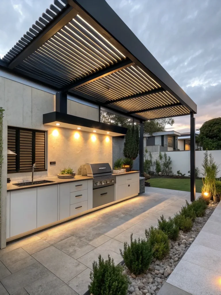 17realistic photo of a modern outdoor kitchen feat
