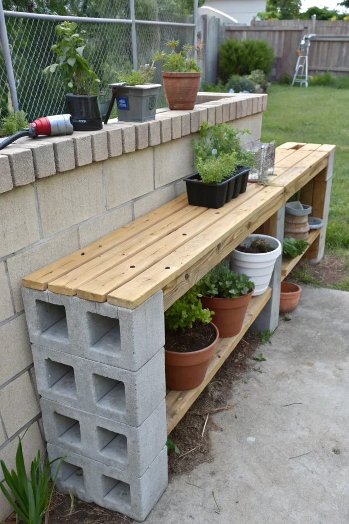 18 diy cinder block bench potting bench idea