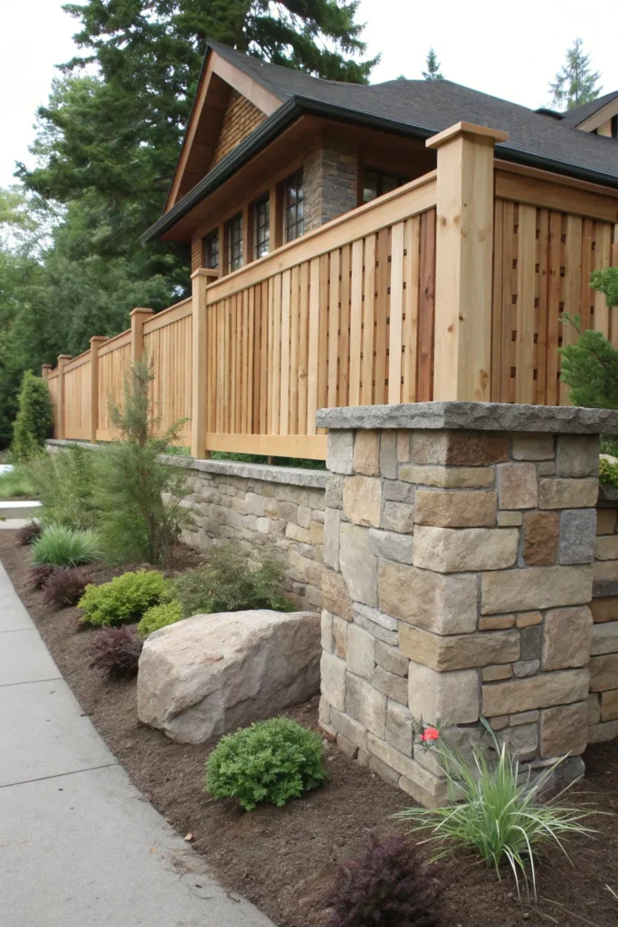 18 natural stone and cedar fence show a natural