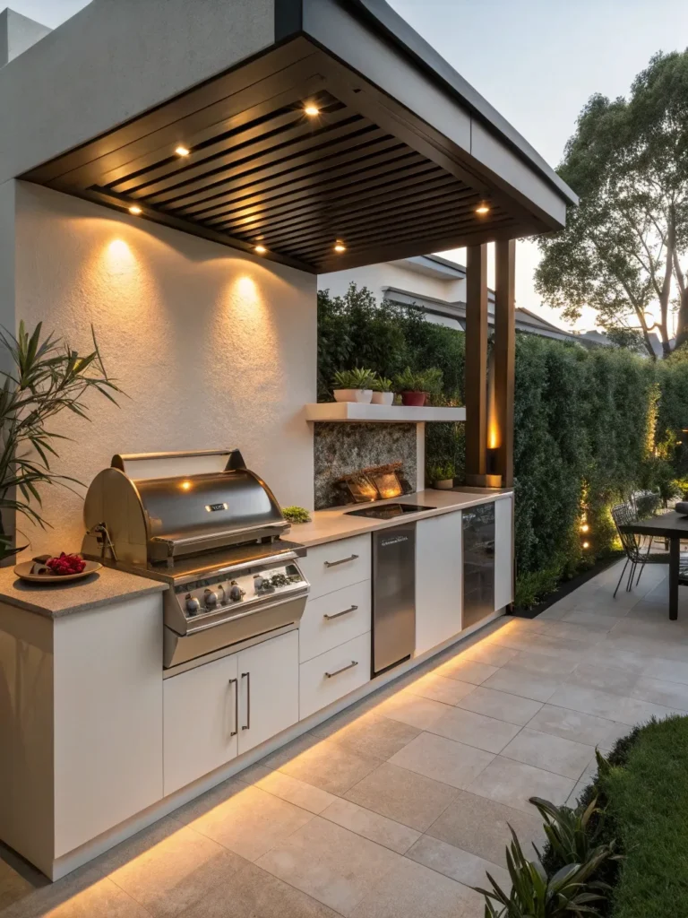 18realistic photo of a modern outdoor kitchen feat