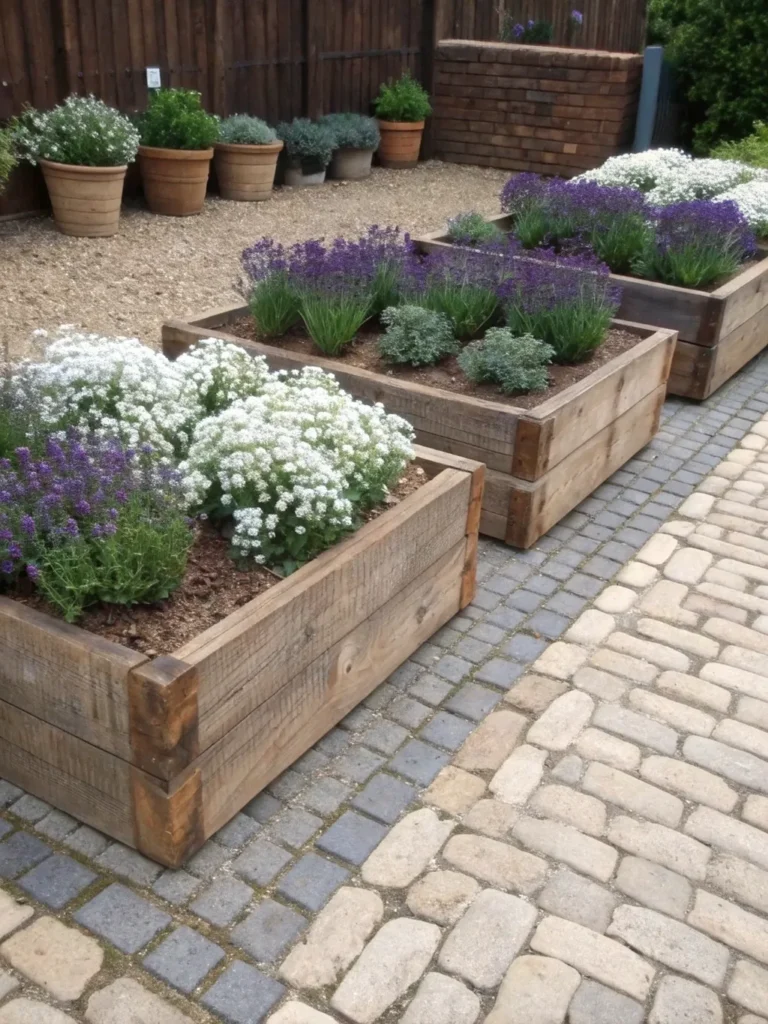 18rustic oak sleepers arranged as box planters fi
